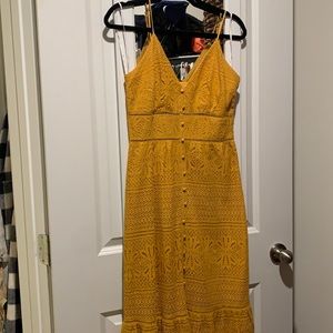 Lulus Robyn Mustard Yellow Lace Button-Up Midi Dress